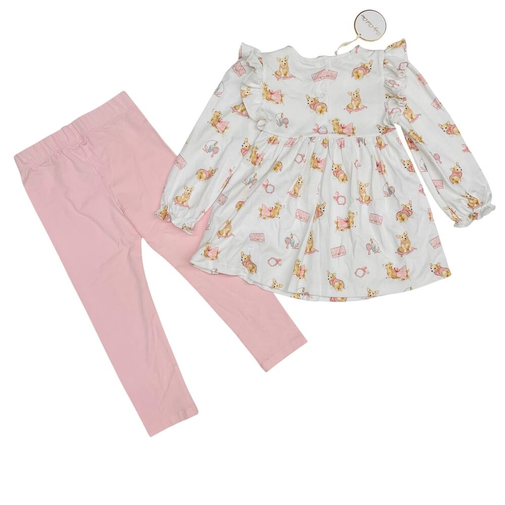 NWT Baby Club Chic Size 3 Corgi Blouse & Legging Set - Picture 2 of 5